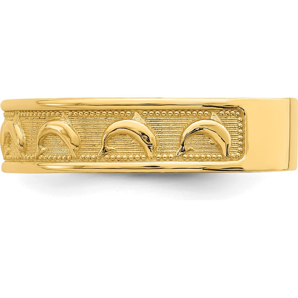 14K Yellow Gold Polished and Textured Dolphin Engraved Thumb Ring - 5mm Width by Oro Pregiato