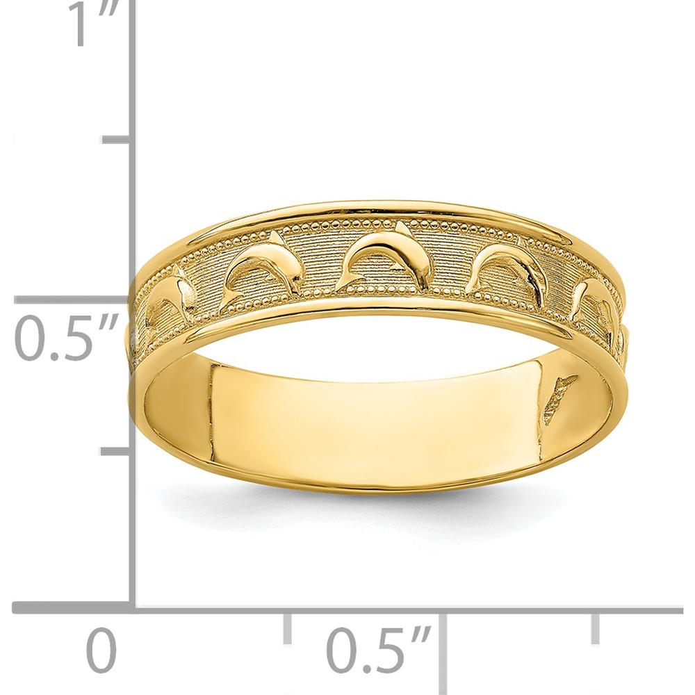 14K Yellow Gold Polished and Textured Dolphin Engraved Thumb Ring - 5mm Width by Oro Pregiato