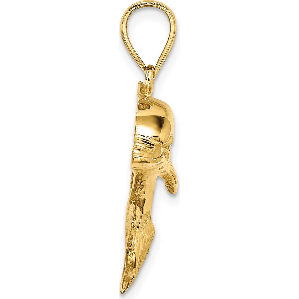 14K Yellow Gold Polished and Textured Dolphin Pendant - 23.65mm Length by Oro Pregiato