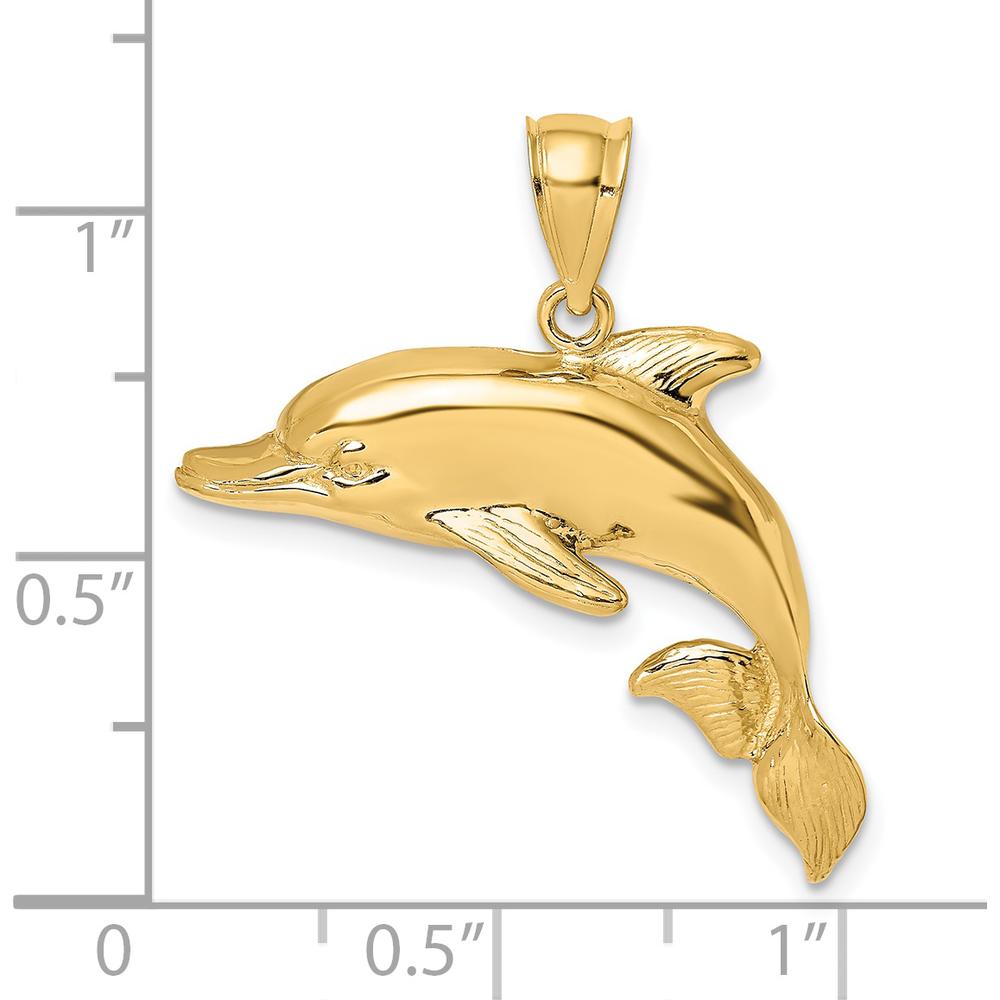 14K Yellow Gold Polished and Textured Dolphin Pendant - 23.65mm Length by Oro Pregiato