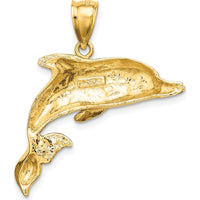 14K Yellow Gold Polished and Textured Dolphin Pendant - 23.65mm Length by Oro Pregiato