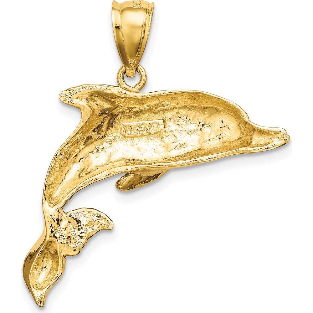 14K Yellow Gold Polished and Textured Dolphin Pendant - 23.65mm Length by Oro Pregiato