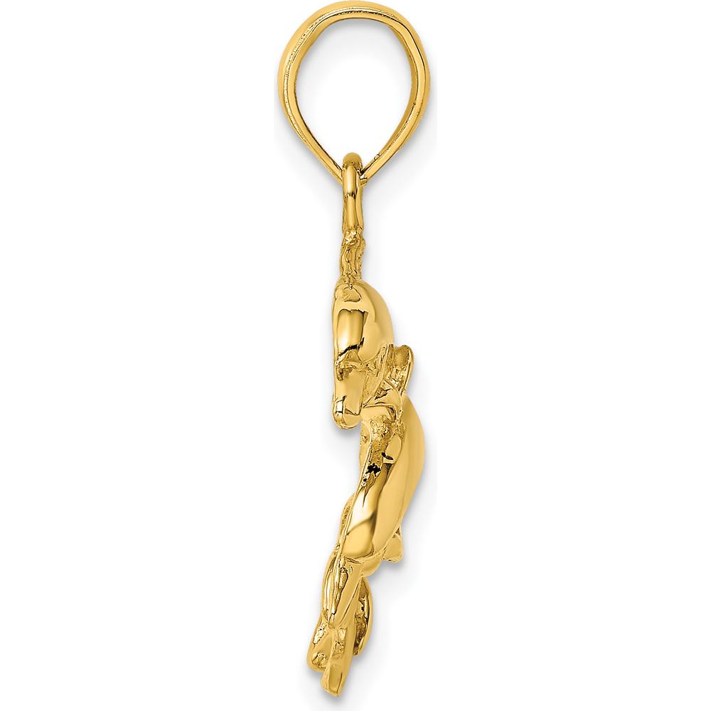 14K Yellow Gold Polished and Textured Double Dolphin Pendant by Oro Pregiato