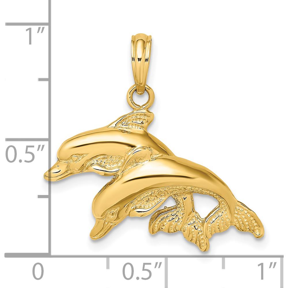 14K Yellow Gold Polished and Textured Double Dolphin Pendant by Oro Pregiato