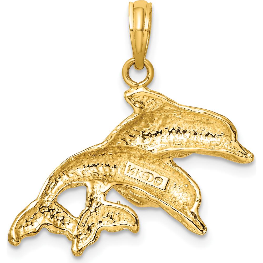 14K Yellow Gold Polished and Textured Double Dolphin Pendant by Oro Pregiato