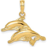 14K Yellow Gold Polished and Textured Double Dolphin Pendant by Oro Pregiato