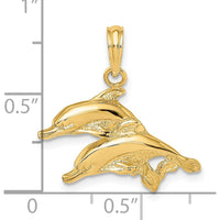 14K Yellow Gold Polished and Textured Double Dolphin Pendant by Oro Pregiato