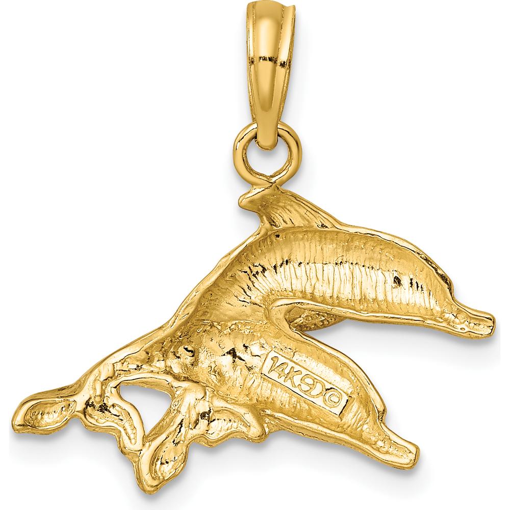 14K Yellow Gold Polished and Textured Double Dolphin Pendant by Oro Pregiato