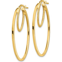 14K Yellow Gold Polished & Textured Double Oval Hoop Earrings - 41.15mm Length by 0