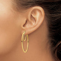 14K Yellow Gold Polished & Textured Double Oval Hoop Earrings - 41.15mm Length by 0