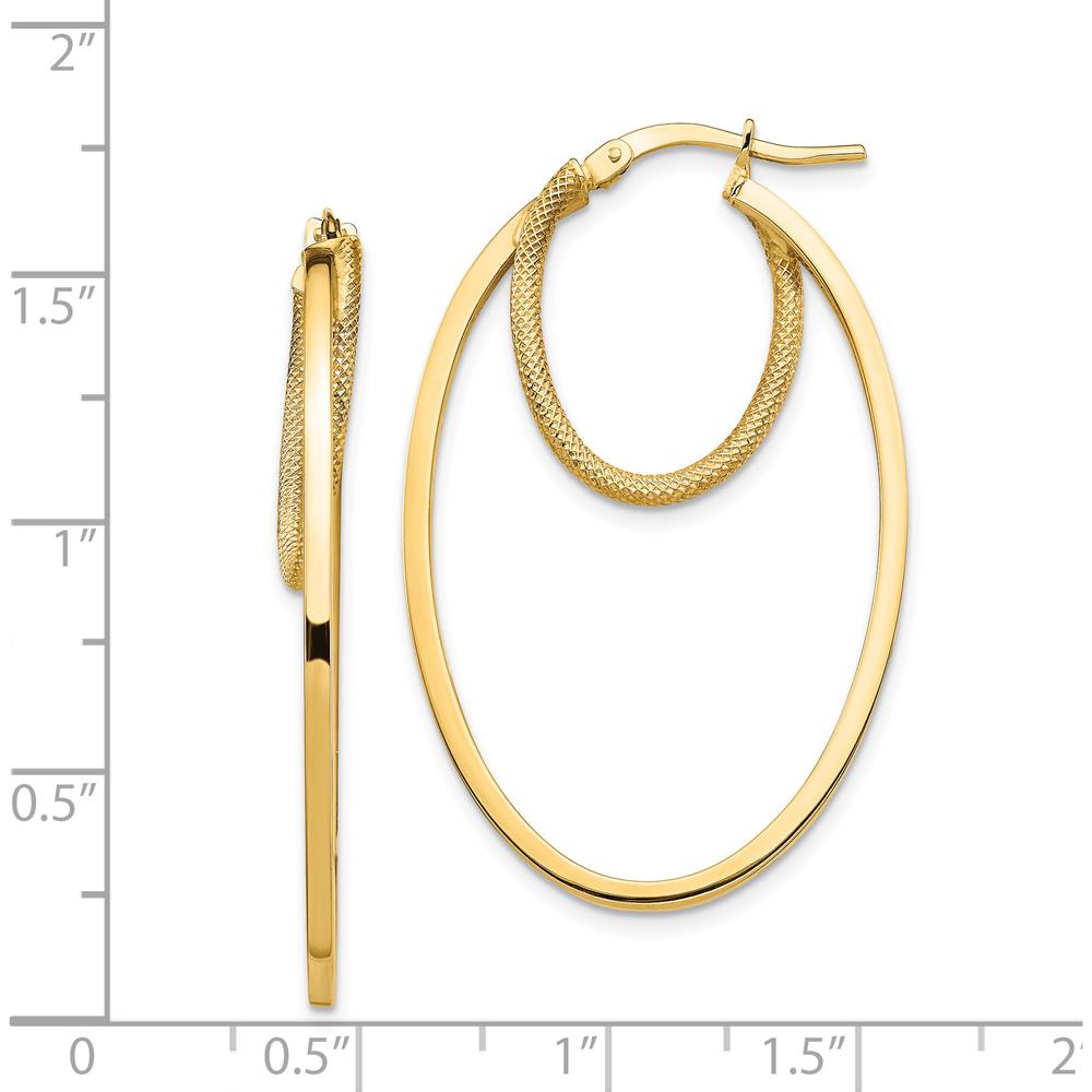 14K Yellow Gold Polished & Textured Double Oval Hoop Earrings - 41.15mm Length by 0