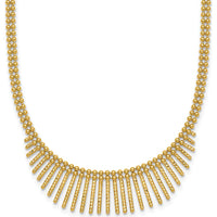 14K Yellow Gold Polished and Textured Double Strand Multi Dangle Necklace - 17" Length by 0