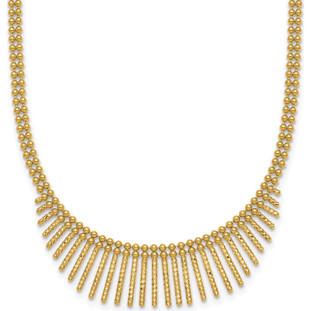 14K Yellow Gold Polished and Textured Double Strand Multi Dangle Necklace - 17" Length by 0