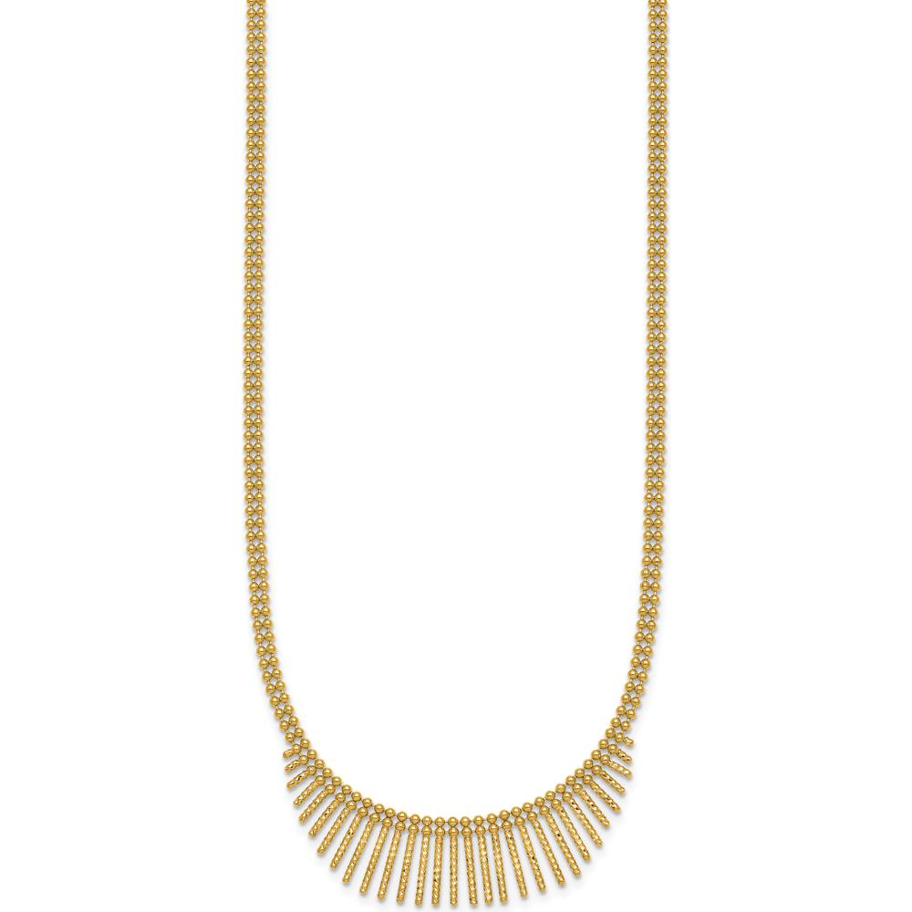 14K Yellow Gold Polished and Textured Double Strand Multi Dangle Necklace - 17" Length by 0