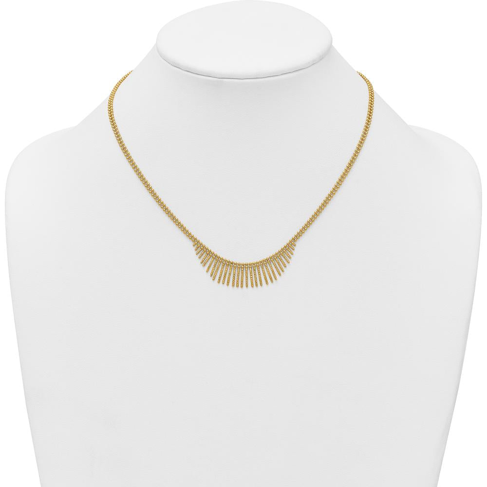 14K Yellow Gold Polished and Textured Double Strand Multi Dangle Necklace - 17" Length by 0