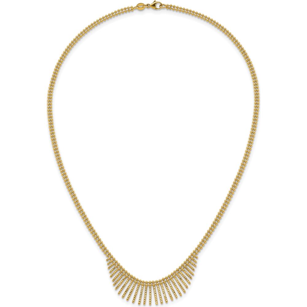 14K Yellow Gold Polished and Textured Double Strand Multi Dangle Necklace - 17" Length by 0