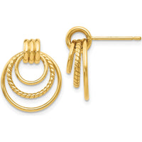 14K Yellow Gold Polished and Textured Drop Earrings - 17mm Length by Oro Pregiato