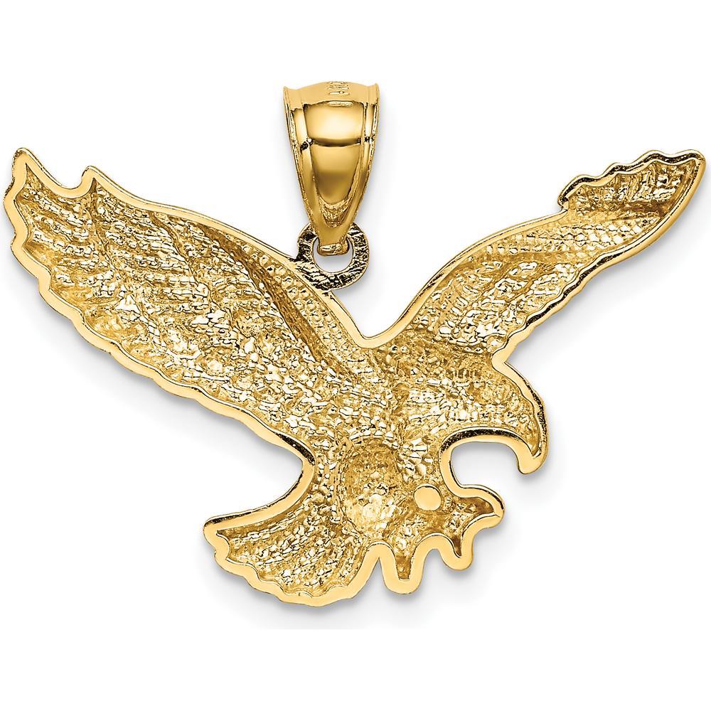 14K Yellow Gold Polished and Textured Eagle Pendant - Solid Casted Design by Oro Pregiato