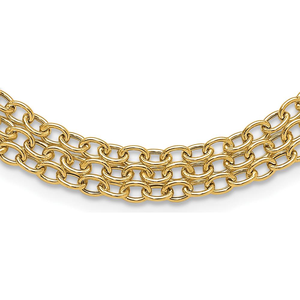 14K Yellow Gold Polished and Textured Fancy Cable 3-Strand Bib Necklace - 17" Length by 0