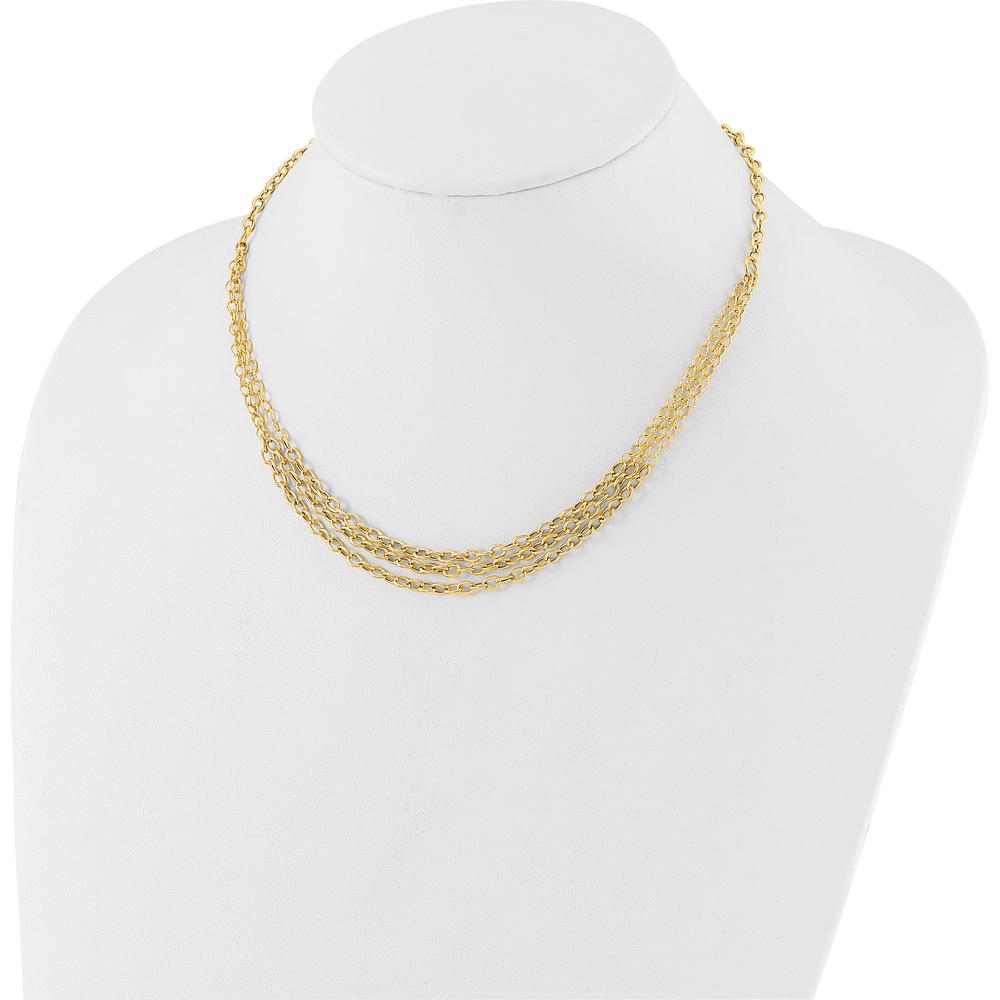 14K Yellow Gold Polished and Textured Fancy Cable 3-Strand Bib Necklace - 17" Length by 0