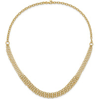 14K Yellow Gold Polished and Textured Fancy Cable 3-Strand Bib Necklace - 17" Length by 0