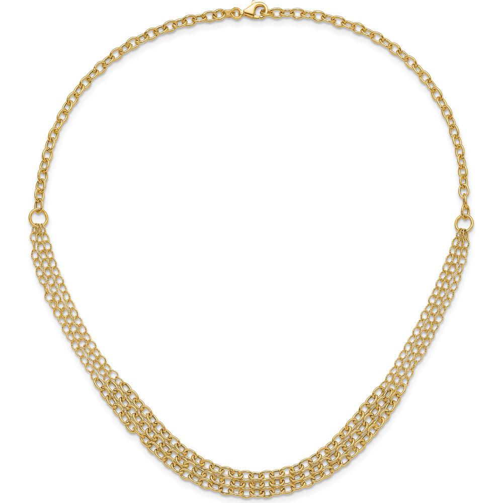 14K Yellow Gold Polished and Textured Fancy Cable 3-Strand Bib Necklace - 17" Length by 0