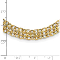 14K Yellow Gold Polished and Textured Fancy Cable 3-Strand Bib Necklace - 17" Length by 0
