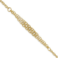 14K Yellow Gold Polished and Textured Fancy Cable Bracelet with 3-Strand Center - 7.5" Length with 0.5" Extender by 0