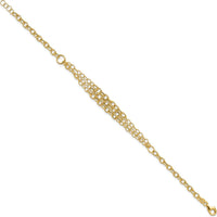 14K Yellow Gold Polished and Textured Fancy Cable Bracelet with 3-Strand Center - 7.5" Length with 0.5" Extender by 0