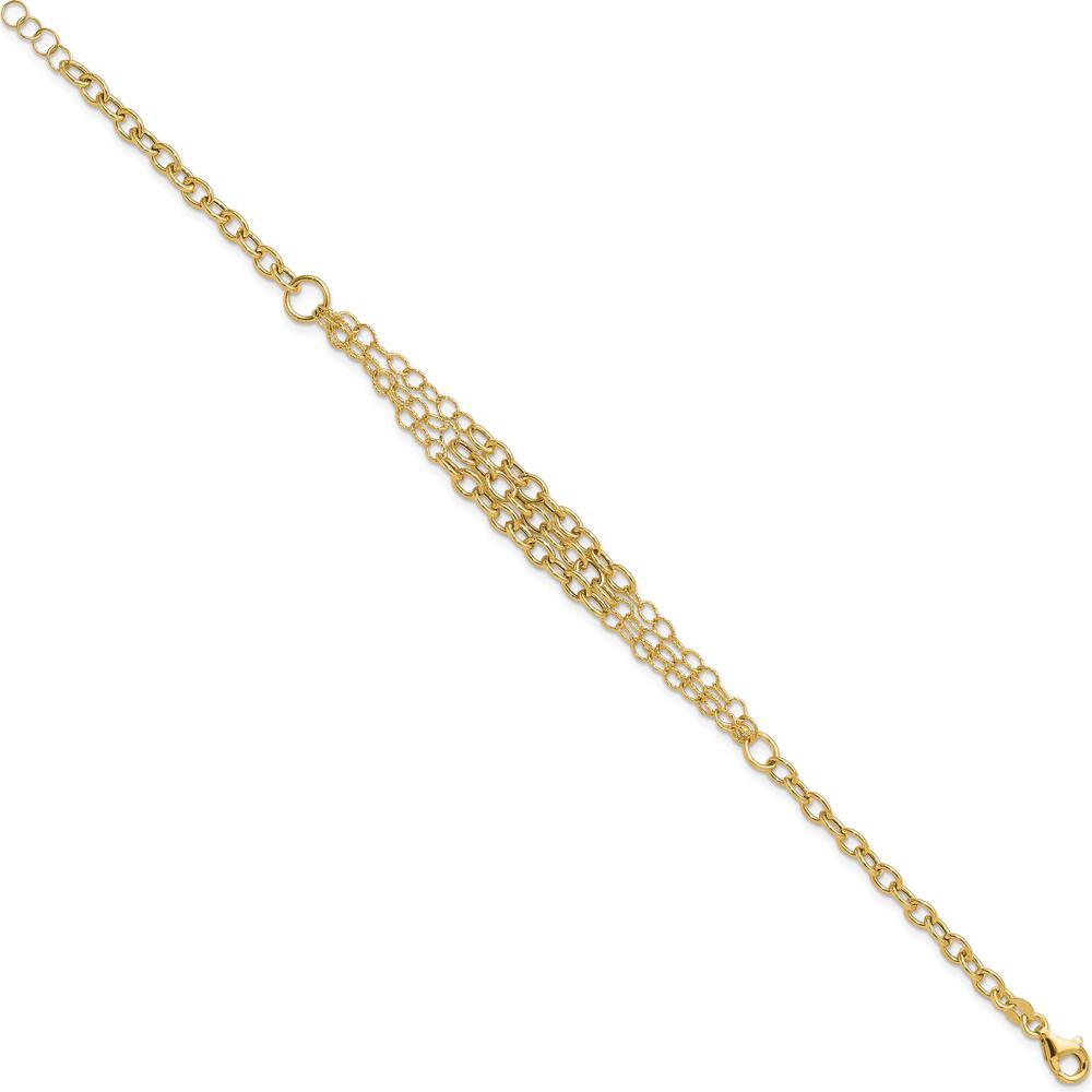14K Yellow Gold Polished and Textured Fancy Cable Bracelet with 3-Strand Center - 7.5" Length with 0.5" Extender by 0