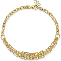 14K Yellow Gold Polished and Textured Fancy Cable Bracelet with 3-Strand Center - 7.5" Length with 0.5" Extender by 0