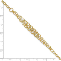 14K Yellow Gold Polished and Textured Fancy Cable Bracelet with 3-Strand Center - 7.5" Length with 0.5" Extender by 0