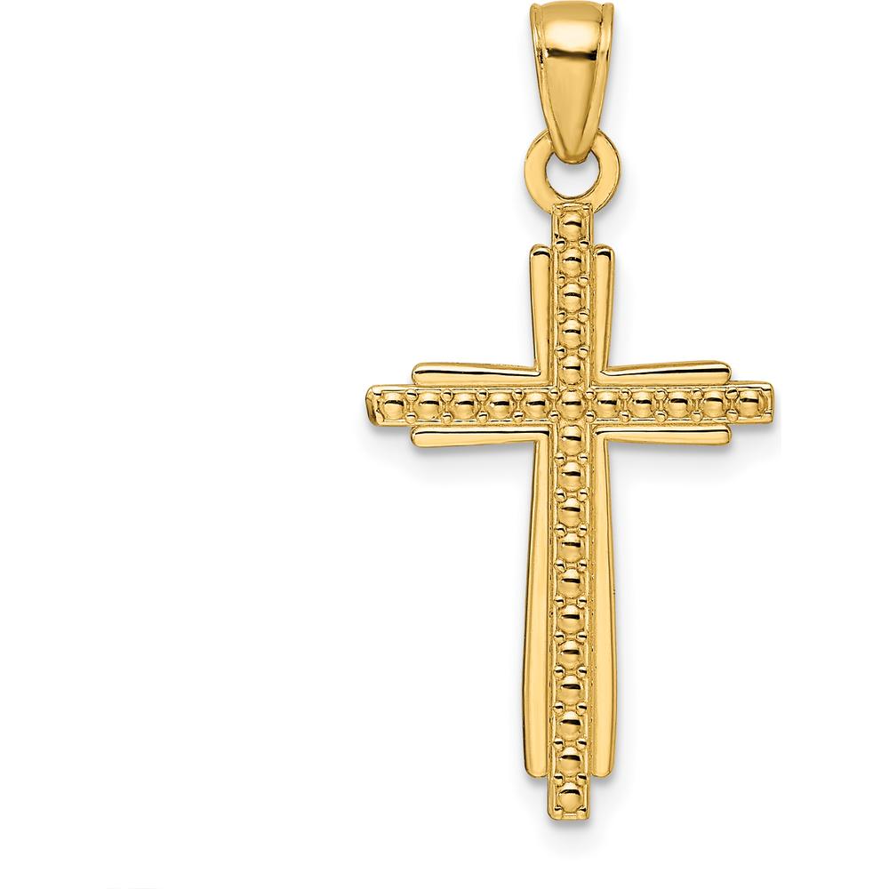 14K Yellow Gold Polished & Textured Fancy Cross Pendant - 33.75mm Total Length by Oro Pregiato