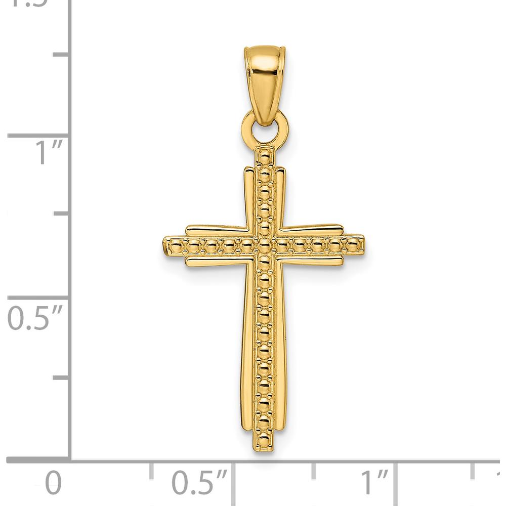 14K Yellow Gold Polished & Textured Fancy Cross Pendant - 33.75mm Total Length by Oro Pregiato