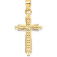 14K Yellow Gold Polished & Textured Fancy Cross Pendant - 33.75mm Total Length by Oro Pregiato