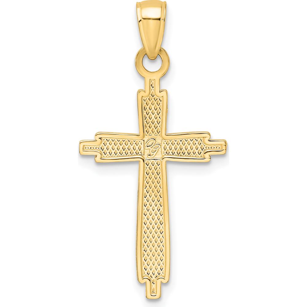 14K Yellow Gold Polished & Textured Fancy Cross Pendant - 33.75mm Total Length by Oro Pregiato