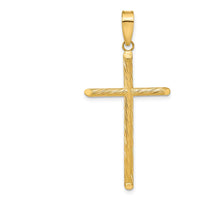 14K Yellow Gold Polished and Textured Fancy Cross Pendant with Beveled Edges - 45.35mm Length by Oro Pregiato