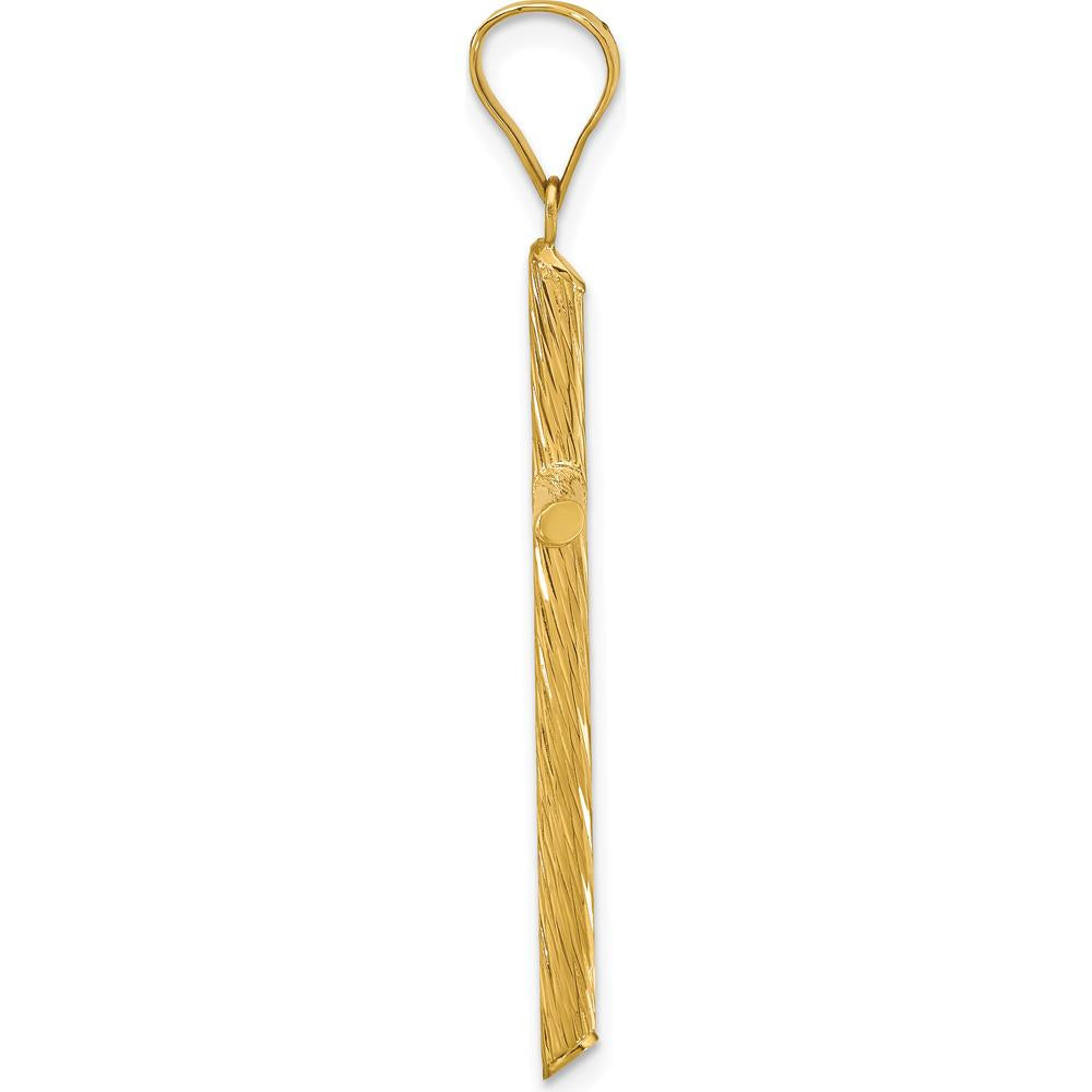 14K Yellow Gold Polished and Textured Fancy Cross Pendant with Beveled Edges - 45.35mm Length by Oro Pregiato