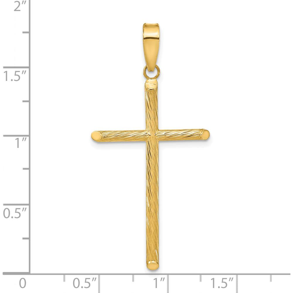 14K Yellow Gold Polished and Textured Fancy Cross Pendant with Beveled Edges - 45.35mm Length by Oro Pregiato