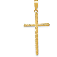 14K Yellow Gold Polished and Textured Fancy Cross Pendant with Beveled Edges - 45.35mm Length by Oro Pregiato