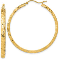 14K Yellow Gold Polished and Textured Fancy Diamond Cut Hoop Earrings - 42.03mm Length by 0