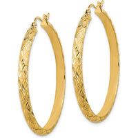 14K Yellow Gold Polished and Textured Fancy Diamond Cut Hoop Earrings - 42.03mm Length by 0
