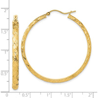 14K Yellow Gold Polished and Textured Fancy Diamond Cut Hoop Earrings - 42.03mm Length by 0