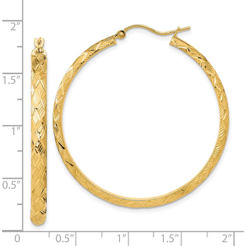 14K Yellow Gold Polished and Textured Fancy Diamond Cut Hoop Earrings - 42.03mm Length by 0