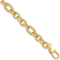 14K Yellow Gold Polished and Textured Fancy Link 7.5" Bracelet by Oro Pregiato