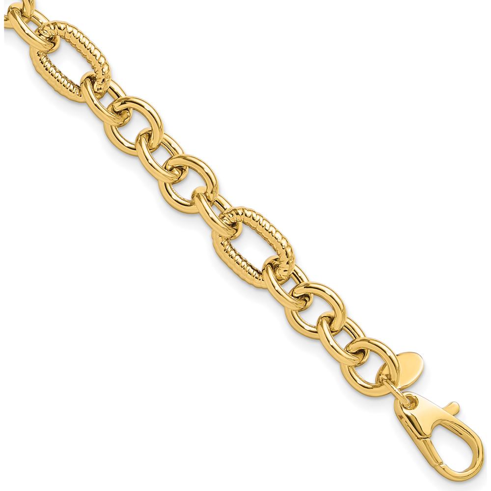14K Yellow Gold Polished and Textured Fancy Link 7.5" Bracelet by Oro Pregiato