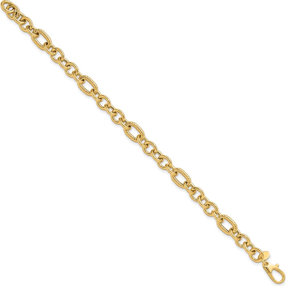 14K Yellow Gold Polished and Textured Fancy Link 7.5" Bracelet by Oro Pregiato