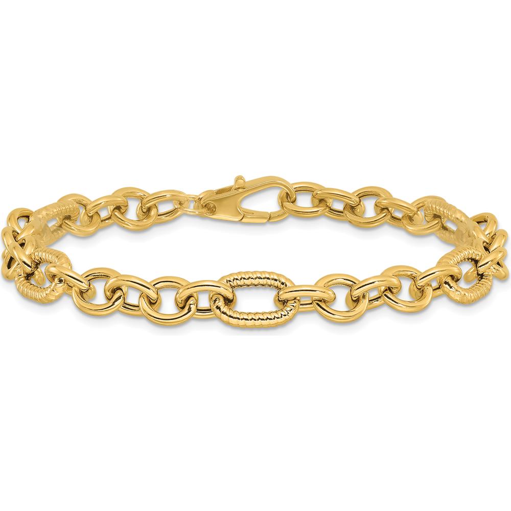 14K Yellow Gold Polished and Textured Fancy Link 7.5" Bracelet by Oro Pregiato