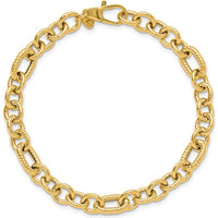14K Yellow Gold Polished and Textured Fancy Link 7.5" Bracelet by Oro Pregiato