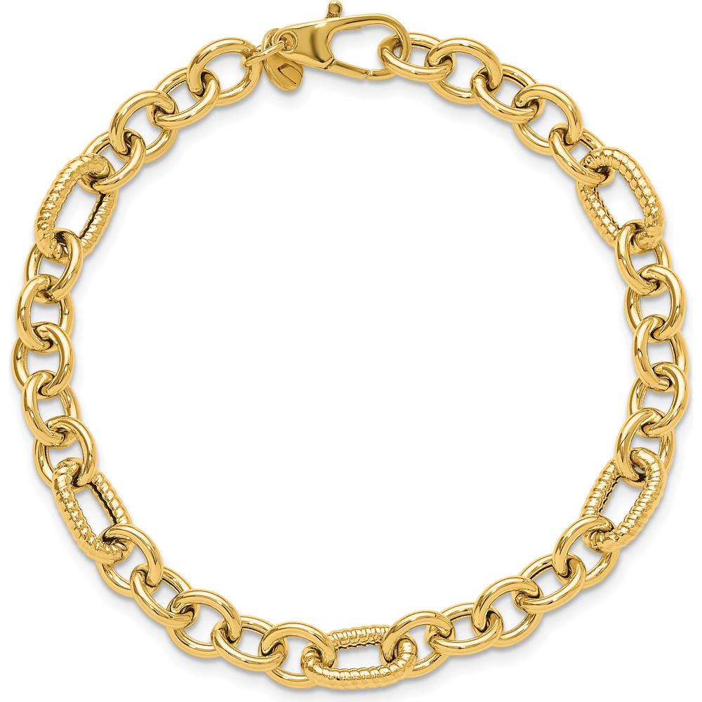 14K Yellow Gold Polished and Textured Fancy Link 7.5" Bracelet by Oro Pregiato